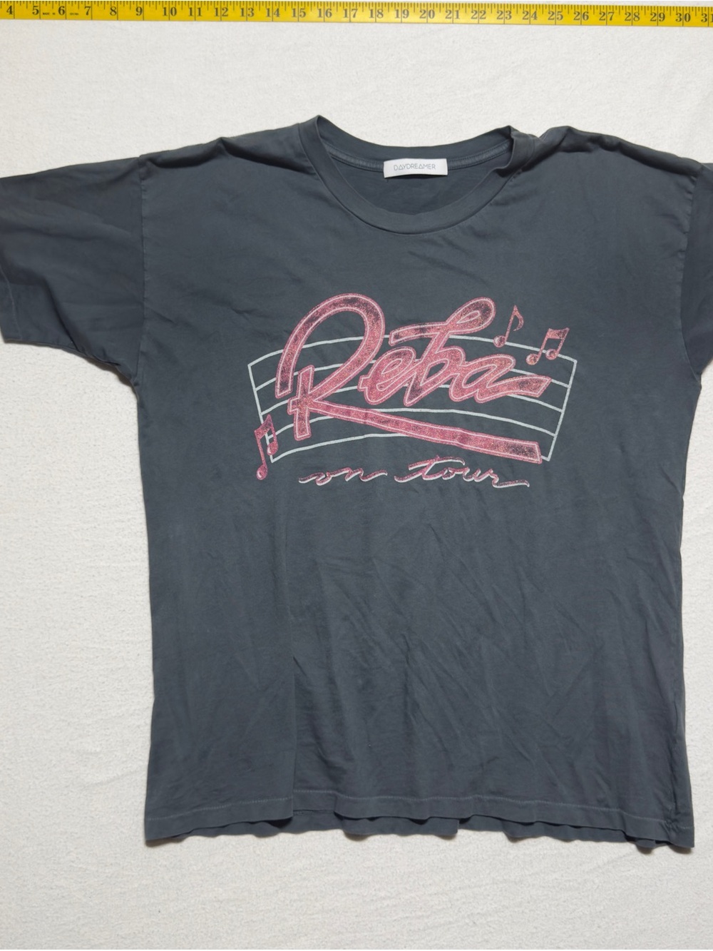 1993 Reba McIntyre Black Tee with Pink Script and Music Notes tour merch